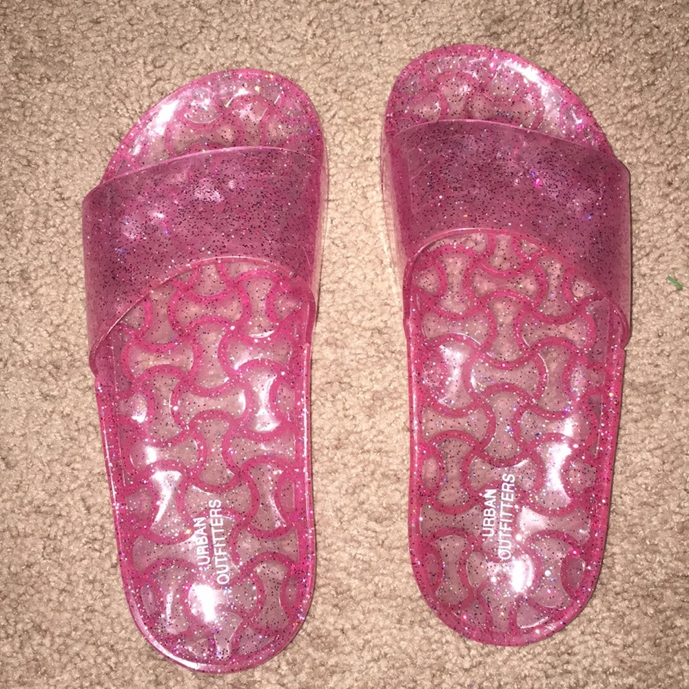 Pink Urban Outfitters Glitter Jelly Slides